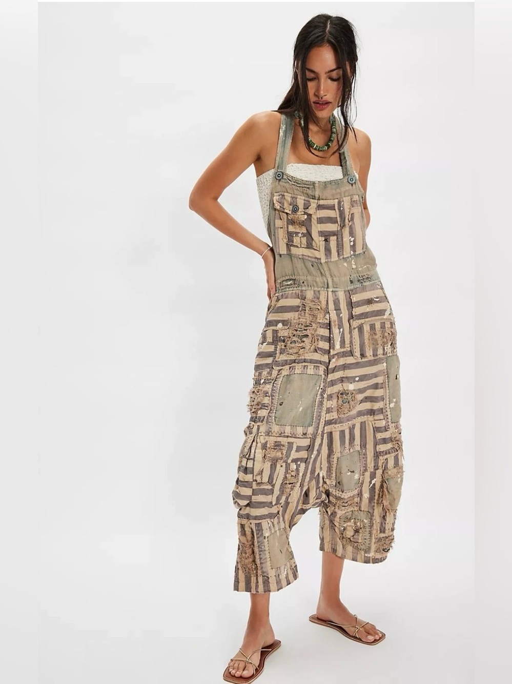 Magnolia Pearl Frankie Overalls NWT Boho Patchwork Linen Overalls - Multi Color